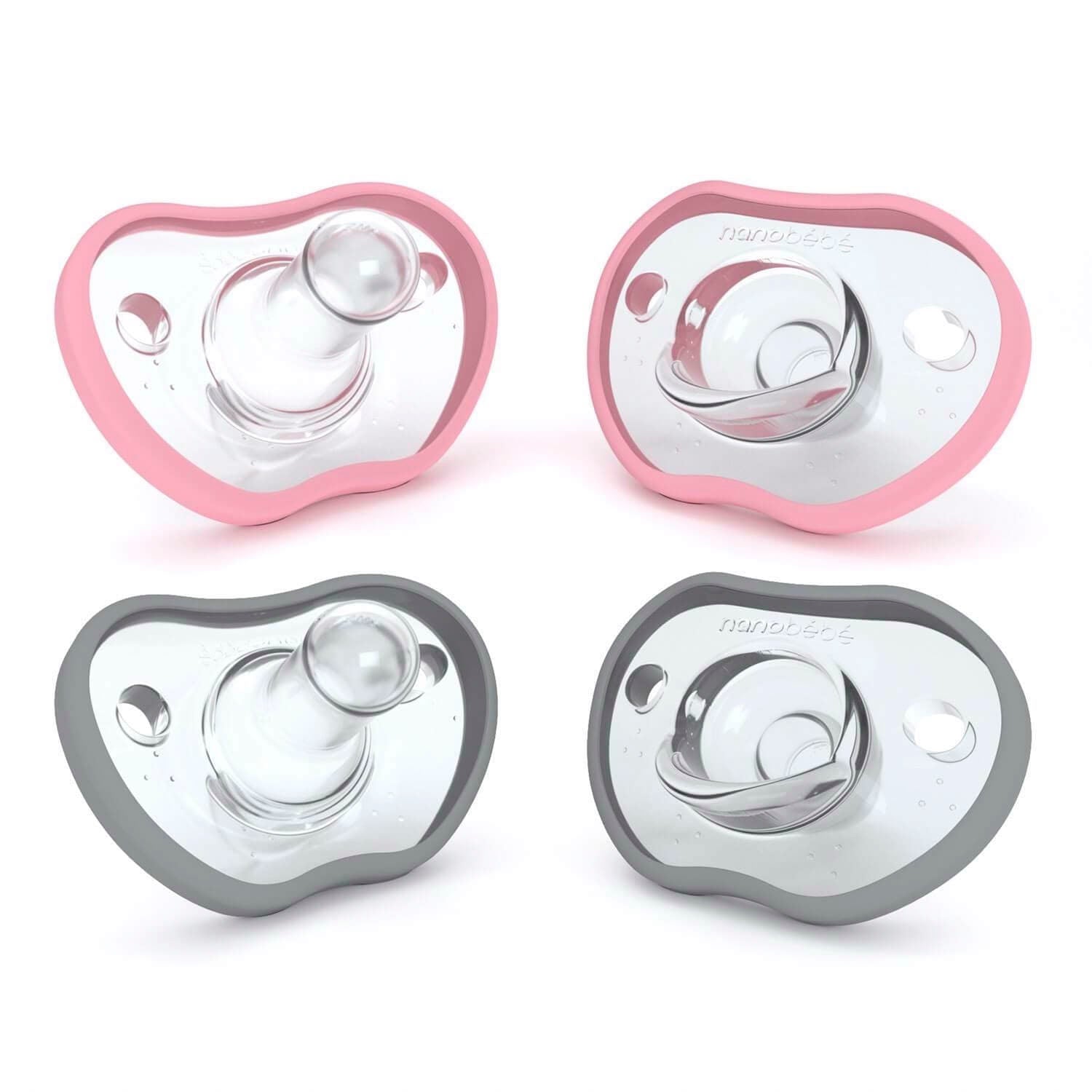 Flexy Pacifier 4-Pack Pink+Grey 0-3 Months 4-Pack
